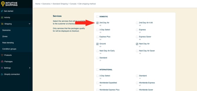 IS HS Parcel Service Shipping Methods - Services Partial Within Canada UPS