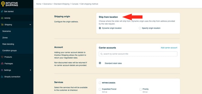IS HS Parcel Service Shipping Methods - Ship From Location