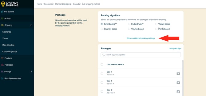 IS HS Parcel Service Shipping Methods - Show Additional Packing Settings