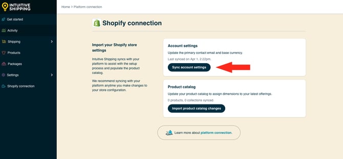 IS HS Platform Connection - Sync Shopify Account Settings
