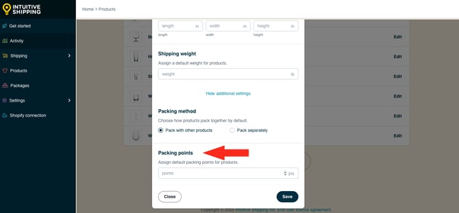 IS HS Products - Default Packing Points