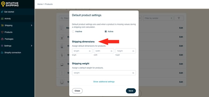 IS HS Products - Default Shipping Dimensions