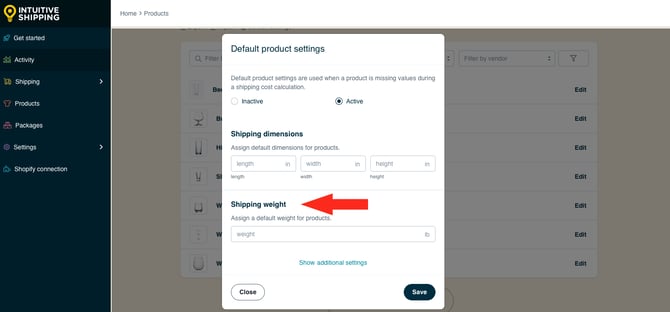 IS HS Products - Default Shipping Weight