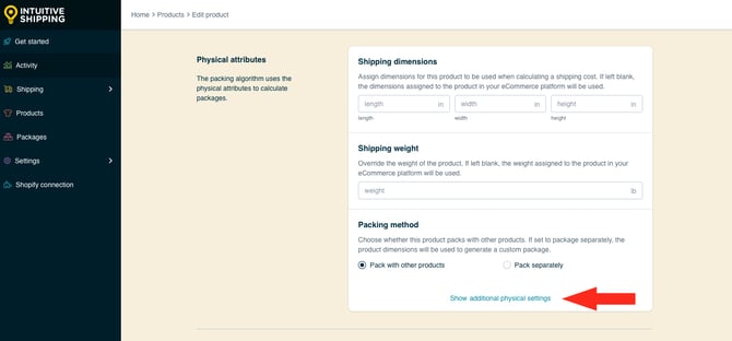 IS HS Products - Show Additional Physical Settings