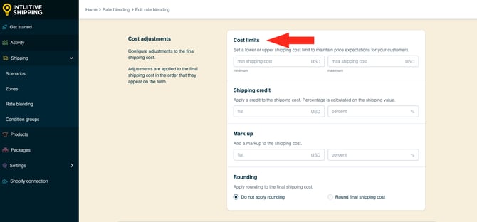 IS HS Rate Blending - Optional Settings - Cost Limits