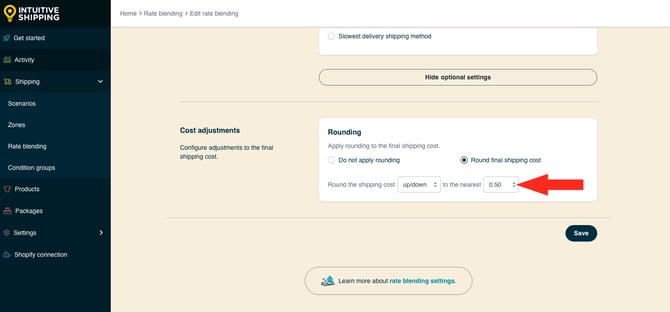 IS HS Rate Blending - Simple - Optional Settings Rounding Increment