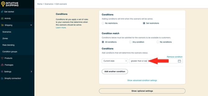 IS HS Scenario - Condition Logic Current Date Greater Than Equals