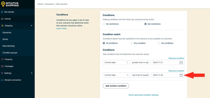 IS HS Scenario - Limited Run Promo - Add Current Date Condition Value Less Than Equals 2025-11-30