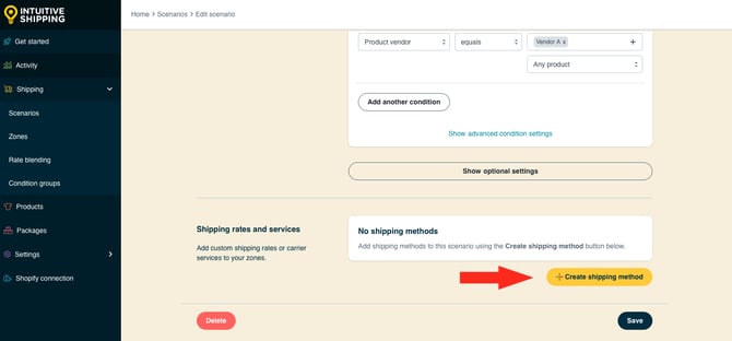 IS HS Scenario - Product Vendor A - Create Shipping Method