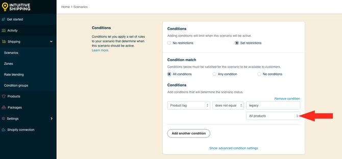 IS HS Scenarios - Additional Product Condition Setting All Legacy Tag