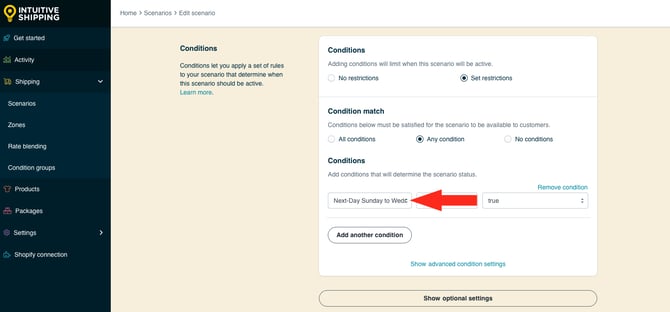 IS HS Scenarios - Condition Type Condition Group - Next Day Group 1