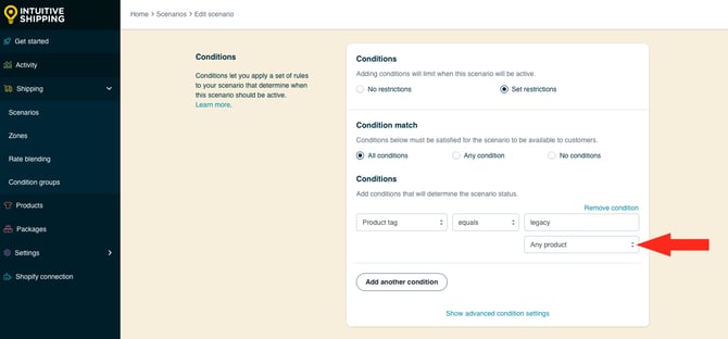 IS HS Scenarios - Conditional Free Shipping - Additional Product Condition Setting Any