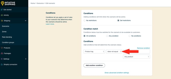 IS HS Scenarios - Conditional Free Shipping - Change Condition Logic Does Not Equal