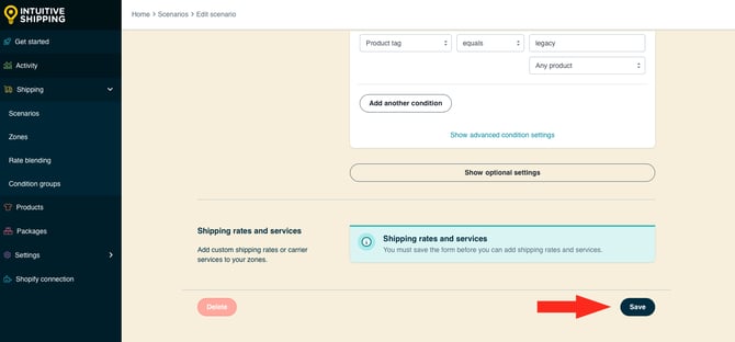 IS HS Scenarios - Conditional Free Shipping - Save Button