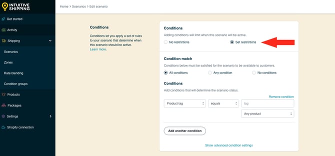 IS HS Scenarios - Conditional Free Shipping - Set Restrictions