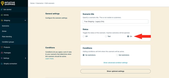 IS HS Scenarios - Conditional Free Shipping - Status On