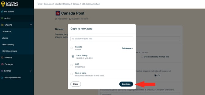 IS HS Scenarios - Create Scenario - Duplicate Local Pickup Subzone Canada Post