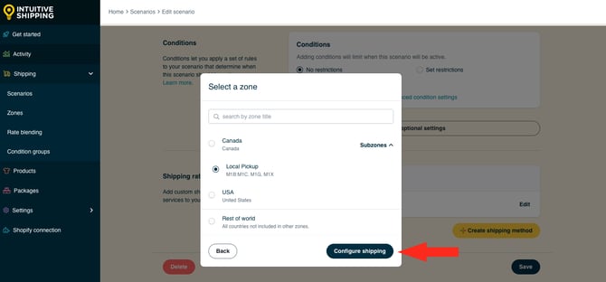 IS HS Scenarios - Create Scenario - Select Configure Shipping Button Local Pickup
