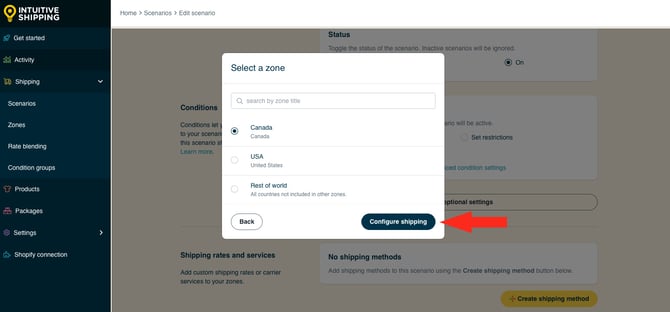IS HS Scenarios - Create Scenario - Select Configure Shipping Button