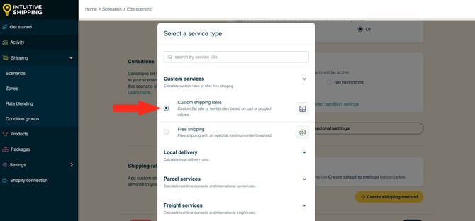 IS HS Scenarios - Create Scenario - Select Custom Shipping Rates