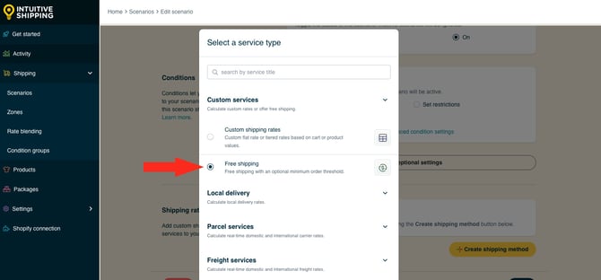 IS HS Scenarios - Create Scenario - Select Free Shipping
