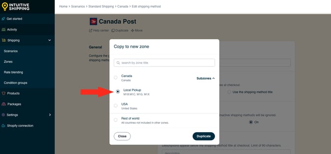 IS HS Scenarios - Create Scenario - Select Local Pickup Subzone Canada Post