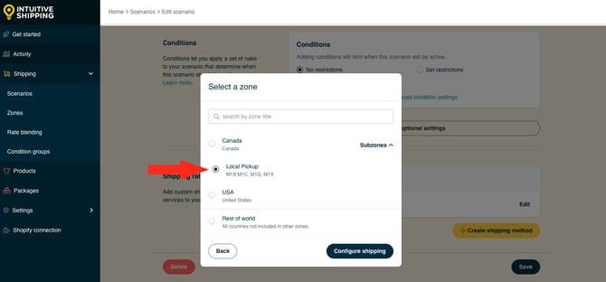 IS HS Scenarios - Create Scenario - Select Local Pickup Subzone