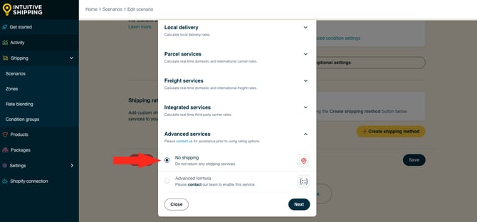 IS HS Scenarios - Create Scenario - Select No Shipping