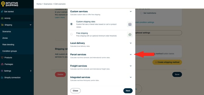 IS HS Scenarios - Create Shipping Method - Parcel Service Arrow