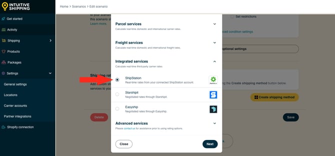 IS HS Scenarios - Create Shipping Method - Select ShipStation