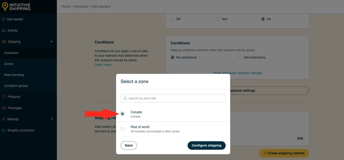 IS HS Scenarios - Create Shipping Method Select Zone Canada