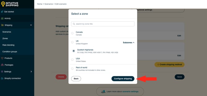 IS HS Scenarios - No Shipping Subzone Restricted - Select Subzone Scottish Highlands Next Button