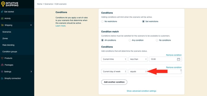 IS HS Scenarios - Same Day Delivery - Add Condition Logic Current Day Equals