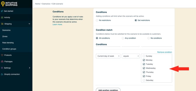 IS HS Scenarios - Same Day Delivery - Add Condition Value Weekdays