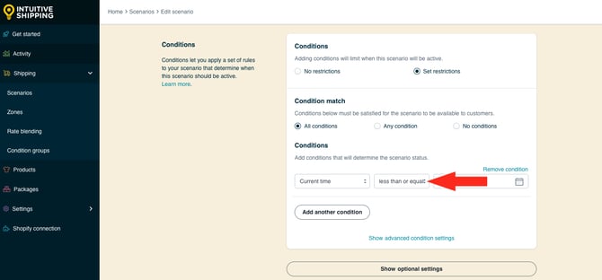 IS HS Scenarios - Same Day Delivery - Condition Logic Less Than Or Equals