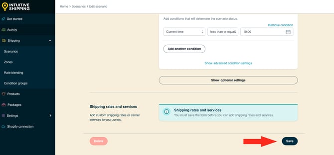 IS HS Scenarios - Same Day Delivery - Save Button