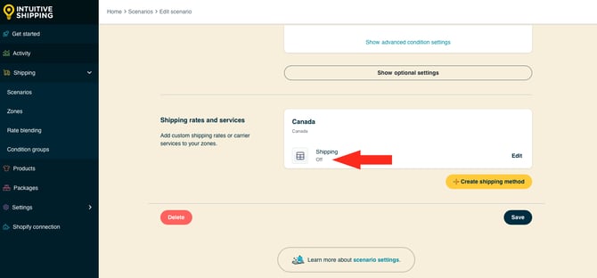 IS HS Scenarios - Shipping Method Off