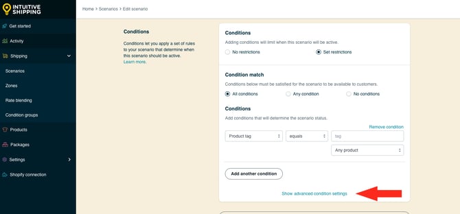 IS HS Scenarios - Show Advanced Condition Settings