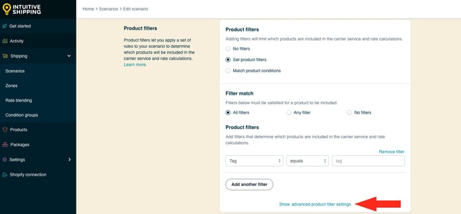 IS HS Scenarios - Show Advanced Product Filter Settings