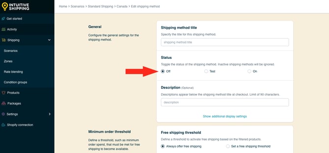 IS HS Shipping Method - Free Service Status Off