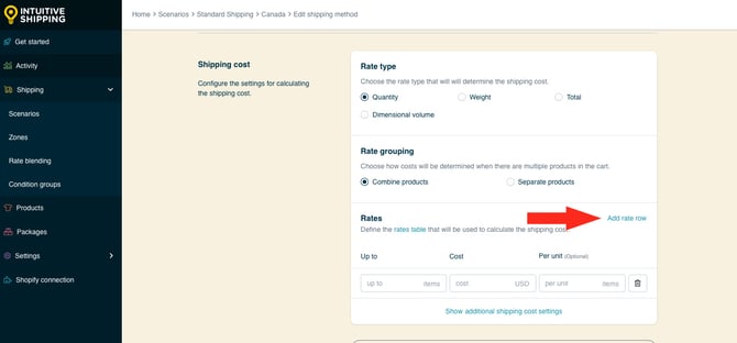 IS HS Shipping Methods - Add Rate Row