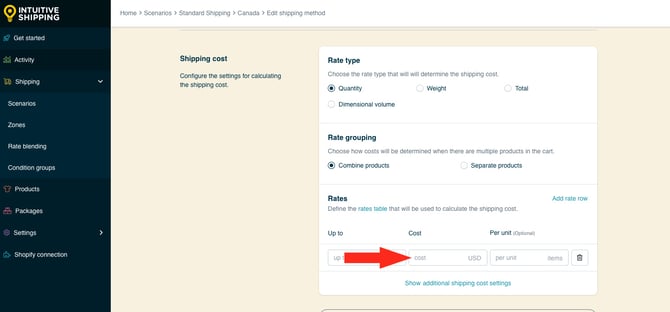 IS HS Shipping Methods - Edit Rates Cost