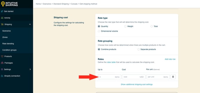 IS HS Shipping Methods - Edit Rates Up To Tilde Example