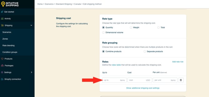 IS HS Shipping Methods - Edit Rates Up To