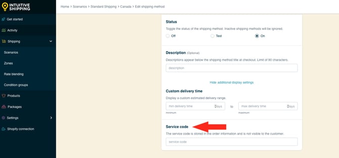 IS HS Shipping Methods - Edit Service Code