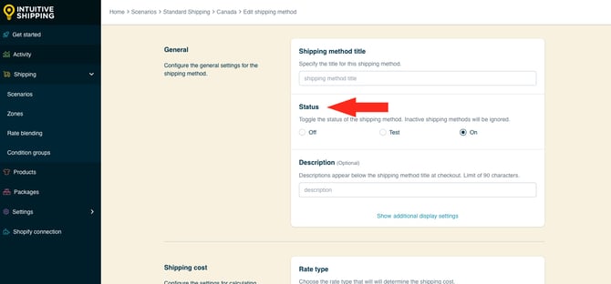 IS HS Shipping Methods - Edit Status