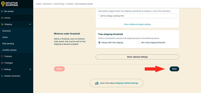 IS HS Shipping Methods - Local Pickup Save