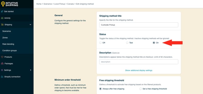 IS HS Shipping Methods - Local Pickup Status On