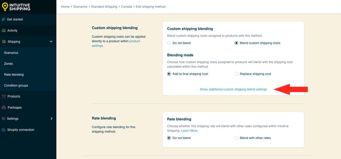 IS HS Shipping Methods - Optional Settings Custom Shipping Blending Additional Settings