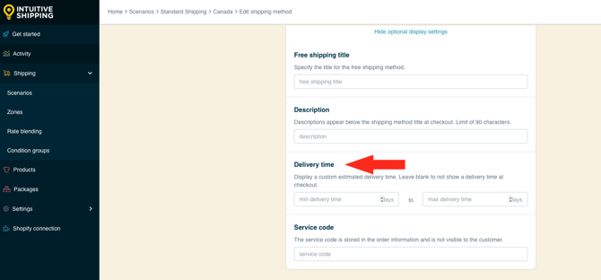IS HS Shipping Methods - Optional Settings Free Shipping Delivery Time
